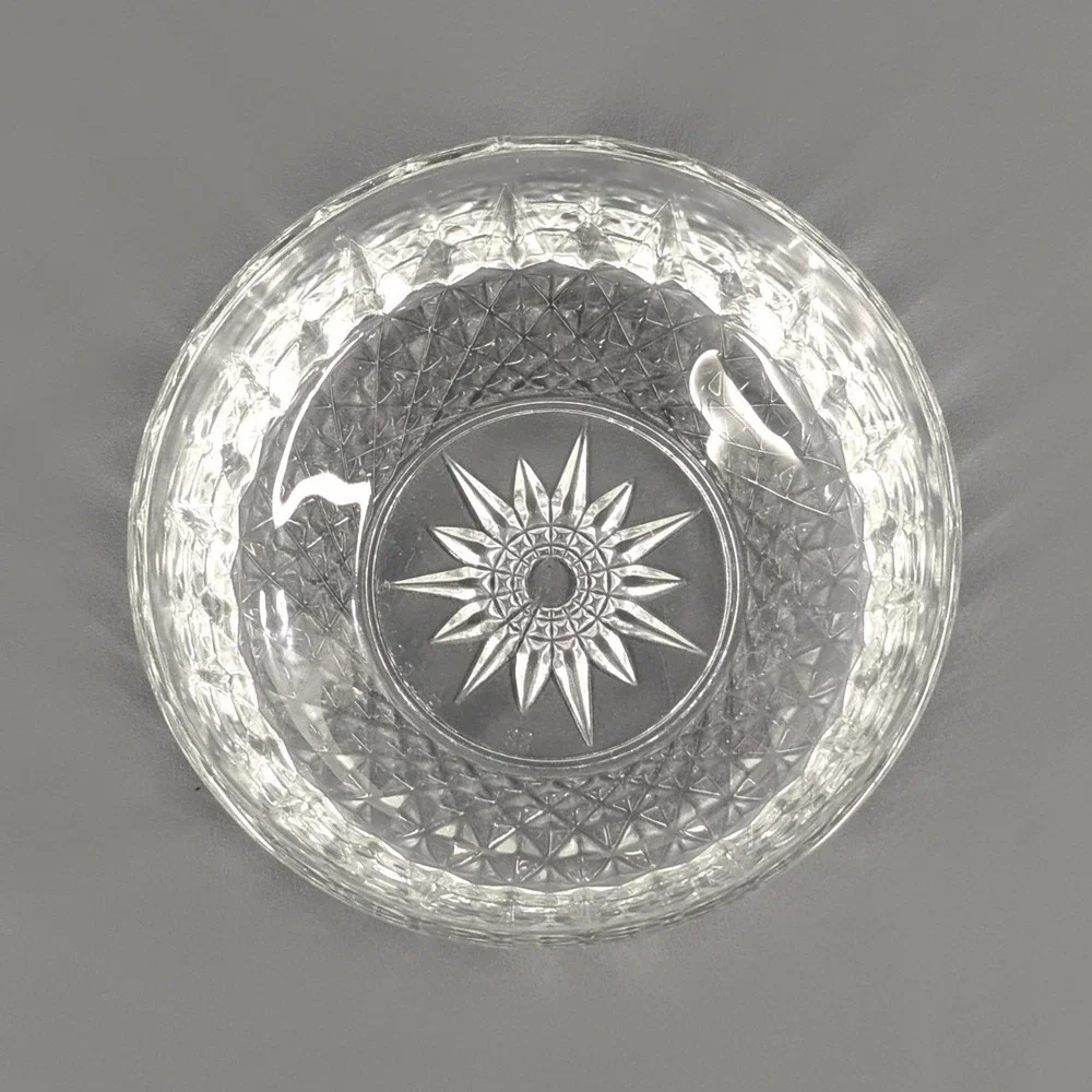 Vintage Clear Pressed Glass Bowl Diamond Point Starburst Pattern 4.75 Inch